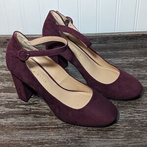 Kelly & Katie Women's Wine Faux Suede Block Heel Mary Jane Size  9.5 M